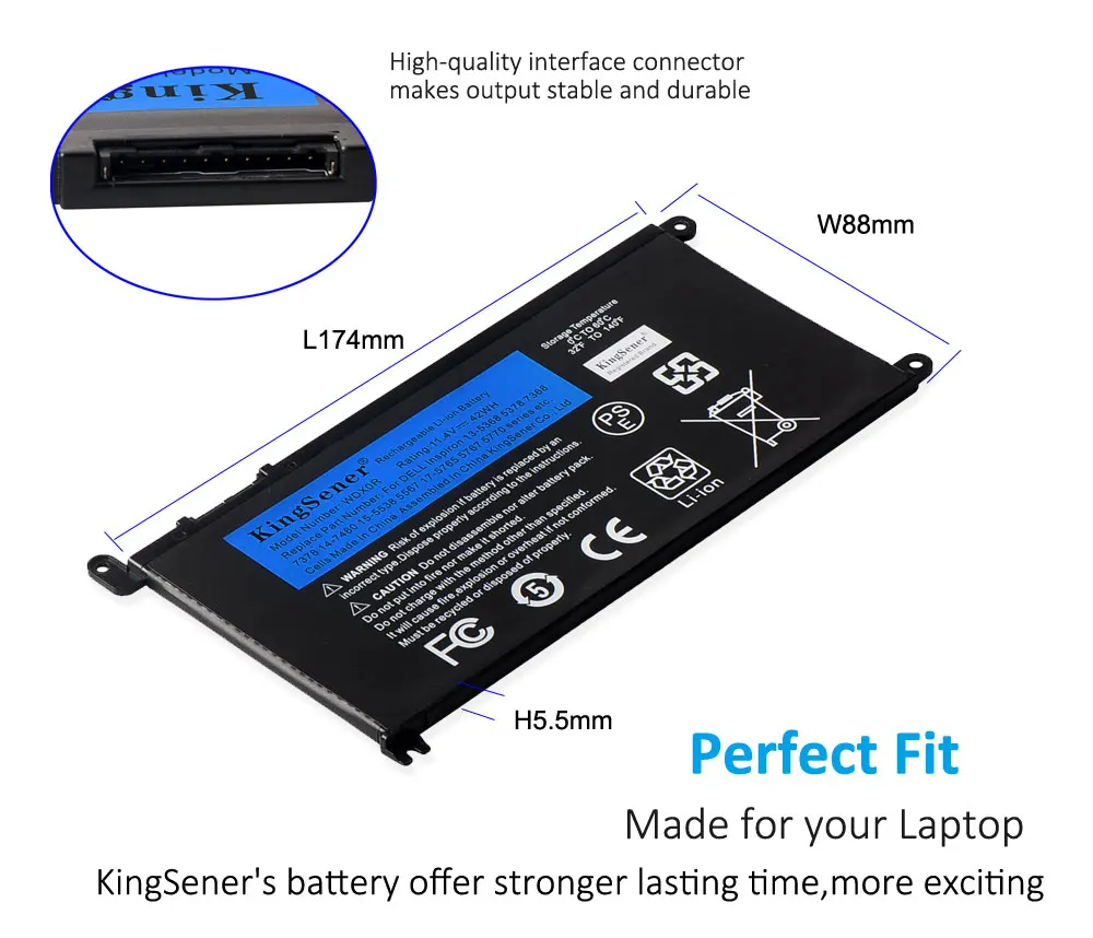 Kingsener-wdxor 42wh Bateria Dell Inspiron 13 5368 5378 14 7460 7472 15 7560 5538 5567 5568 P61f Vostro 14 5468 P61f Wdx0r - Imagem 6