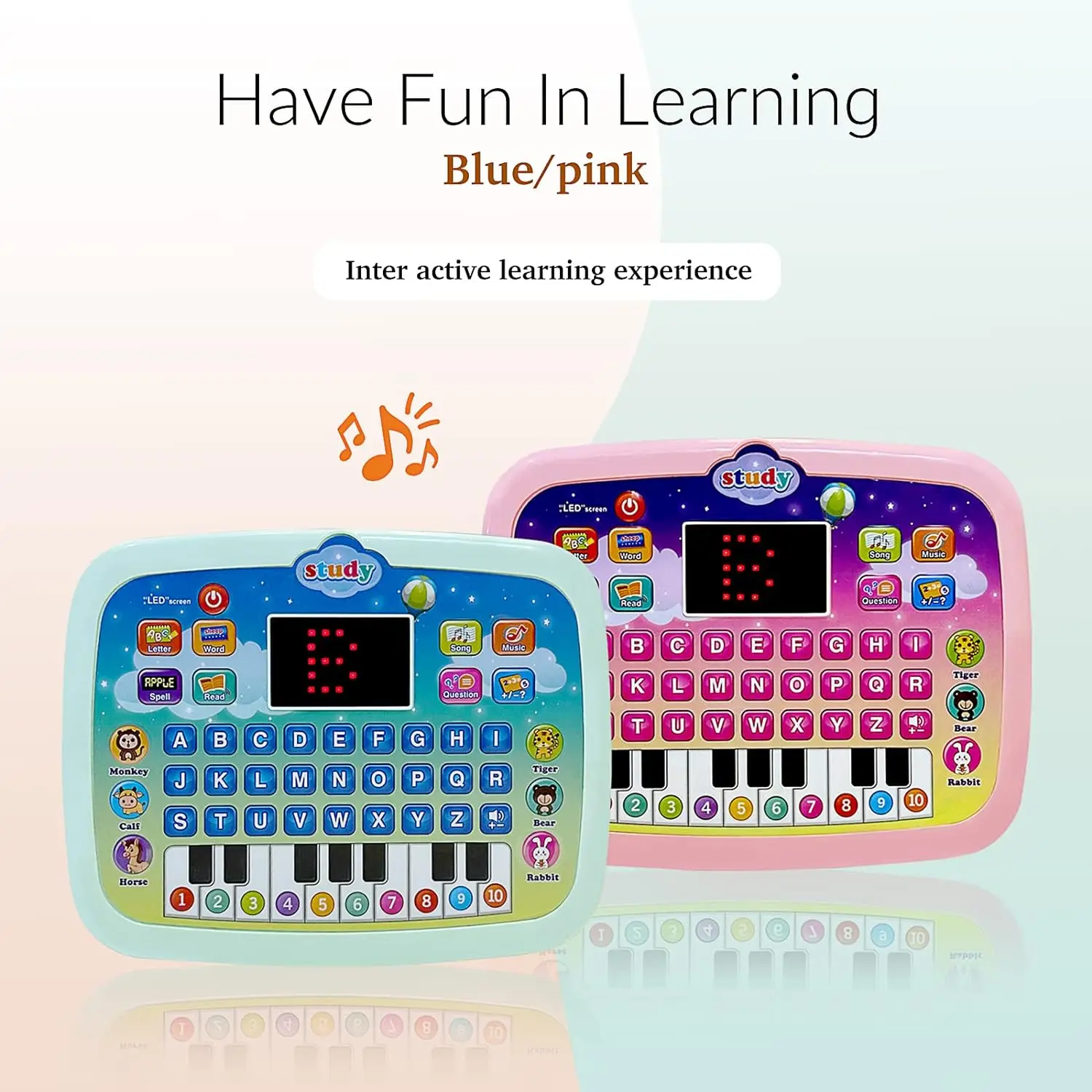 Kids Tablet, Educational Learning Pad with LED Screen, Early Development Interactive Electronic Toy for Boys & Girls 3