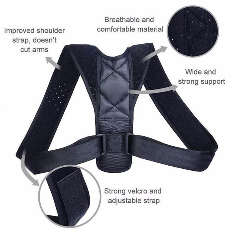 1XUnisex Adjustable Back Brace Support Invisible Shoulder Posture Corrector Spine Neck Health Correction Belt Home Office Sport