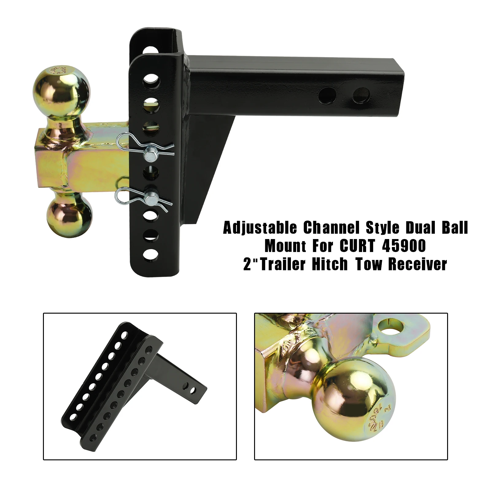 

Artudatech Adjustable Channel Style Dual Ball Mount For 45900 2" Trailer Hitch Tow Receiver Car Accessories