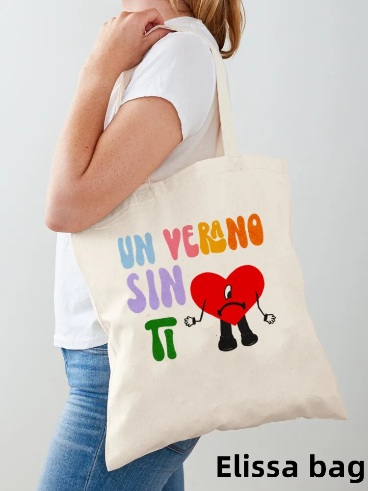 Bad Bunny Print Women Shopping Bag Cartoon Eco Riutilizzabile Tote Bag Borsa College Un Verano Sin Ti Album Musicale Grande Shopper Bag