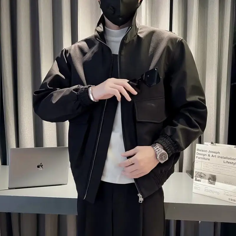 

2024Stand Collar Ruffian Handsome Jacket Autumn Men's Hardshell Jacket Light Wind High-grade Sense of The Fashion Brand Clothing