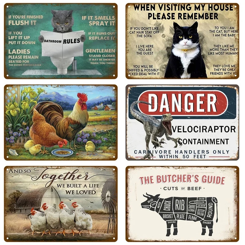 Retro Black Cat Tin Sign Art Metal Sign Funny Inspirational Home Decoration For Coffee Shop Soggiorno Pet Shop Wall Decor Dog