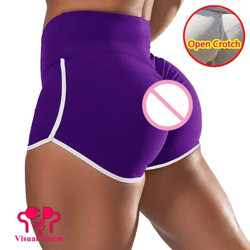 Woman Yoga Open Crotch Leggings Shorts Mini Push Up Gym Hot Pants Tight Fitting Fitness Sport Crotchless Small Trousers
