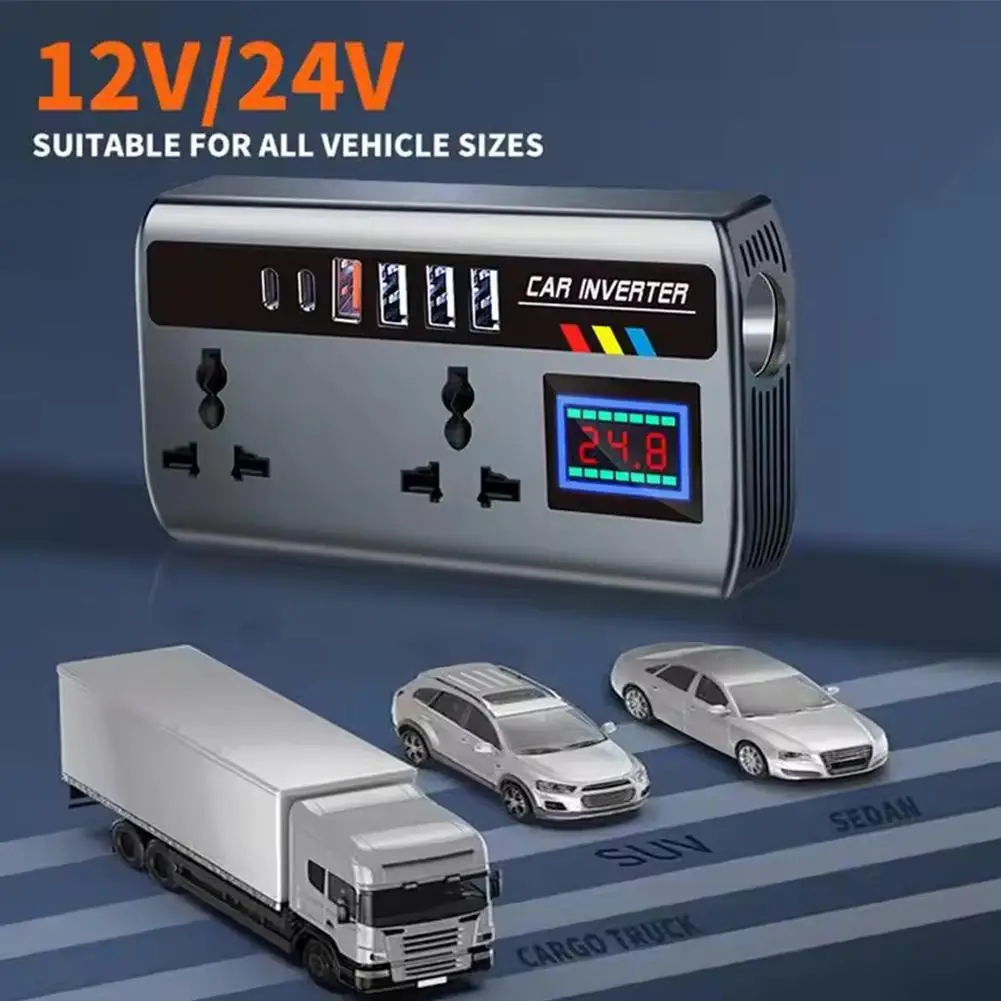 자동차 인버터 변환기 12V/24V 220V 고속 충전 포트 휴대용 자동차 충전기 인버터 3 USB 포트 차량용 인버터