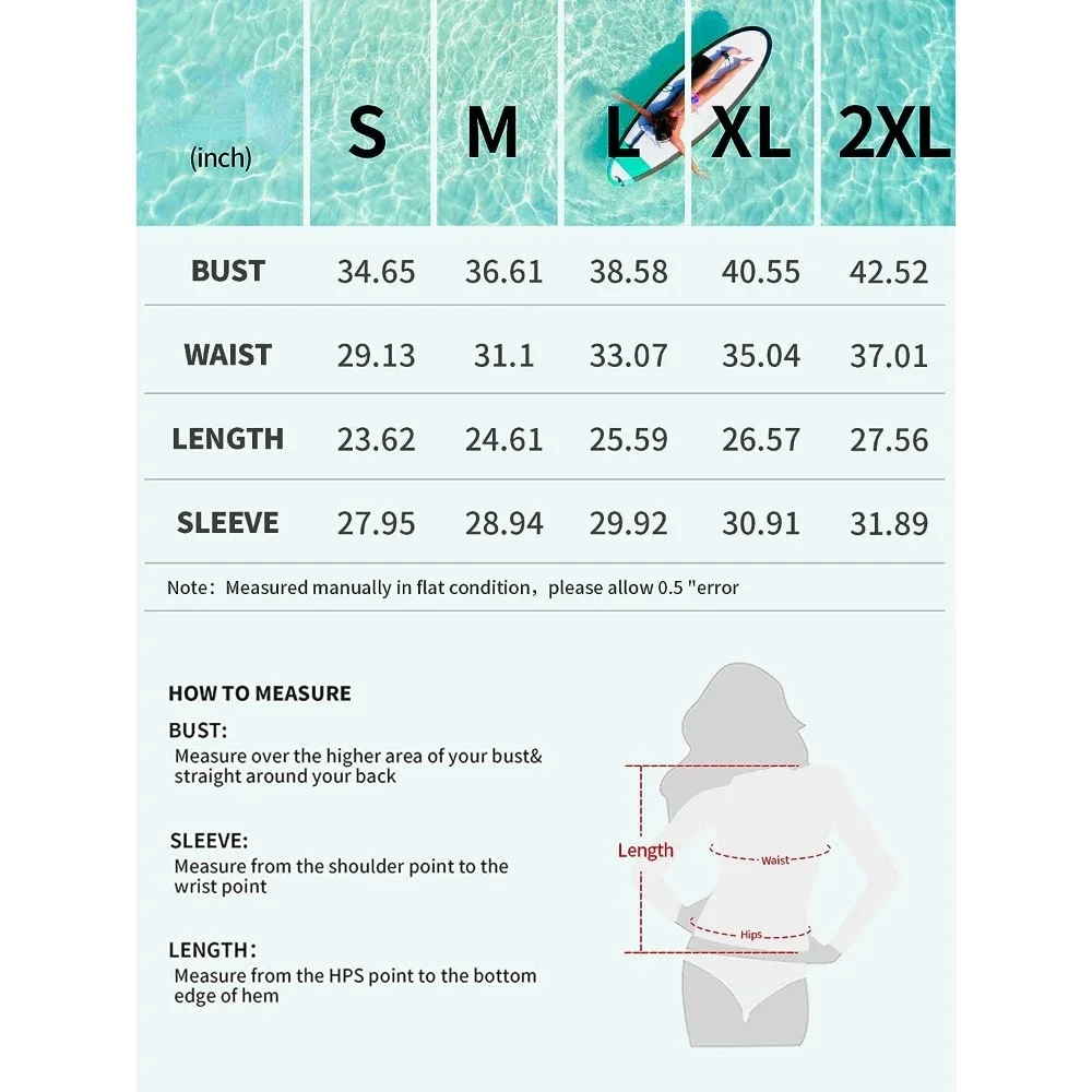 Women Rashguard Skin-Friendly UPF 50+ Long Sleeves Crew Neck with Thumb Holes Printed Surfing Shirt Swimsuit