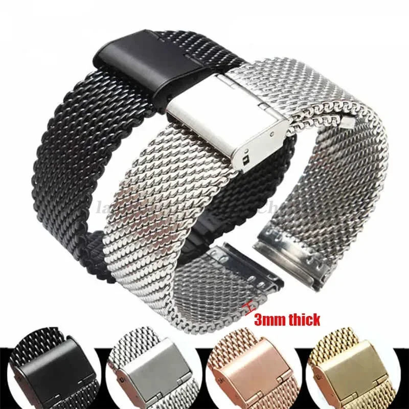Mesh Milanese Stainless Steel Adjustable Watch Strap - 3mm Thickness Wire, Multiple Width Options