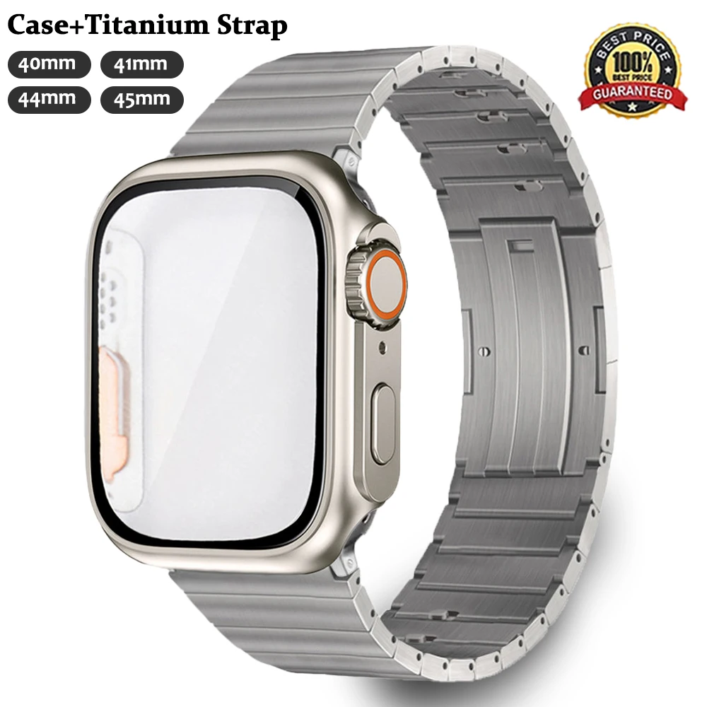 

Ultra Case+Titanium Strap For Apple Watch 44 45mm 41mm 40 Turning Into Ultra 49mm For iWatch 8 7 6 SE 5 4 Luxury Metal Bracelet