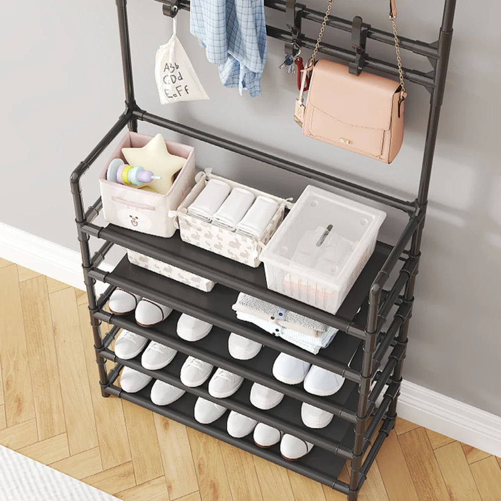 Shoe Rack 5-Tier Simple Integrated Storage Household Stand Clothes Coat Shoemaker Organizer