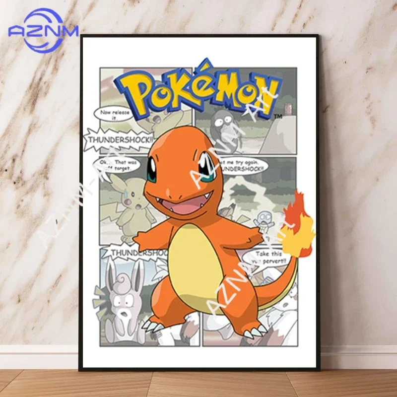 1PC Cartoon Poster Pikachu Charizard Charmander Anime Action Figures Canvas Painting Wall Decoration Poster Kids Decorate 4
