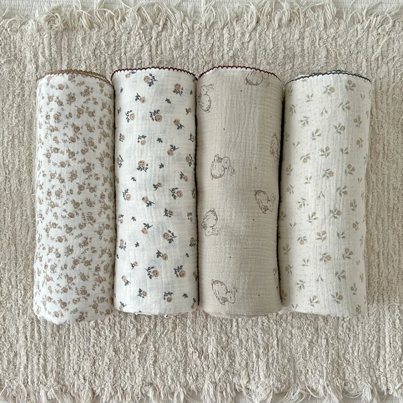 

Newborn Baby Floral Muslin Blanket Summer Vintage Receiving Blankets for Babies Muslin Quilt Infant Nap Cover Bedding 120x130cm