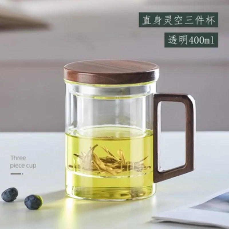 Tazza da tè in vetro craquelé fatta a mano con colino e coperchio in