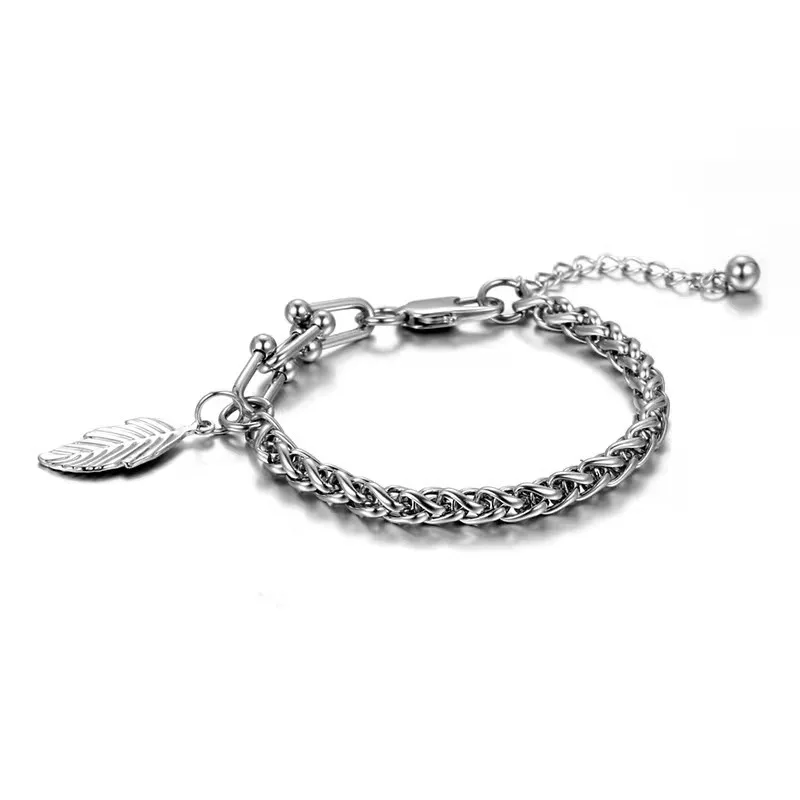 

316 L Stainless Steel New Hip Hop Leaf Pendant Bracelet Men Women Keep Chain Grunge Trendy Statement Aesthetic Vintage Jewelry