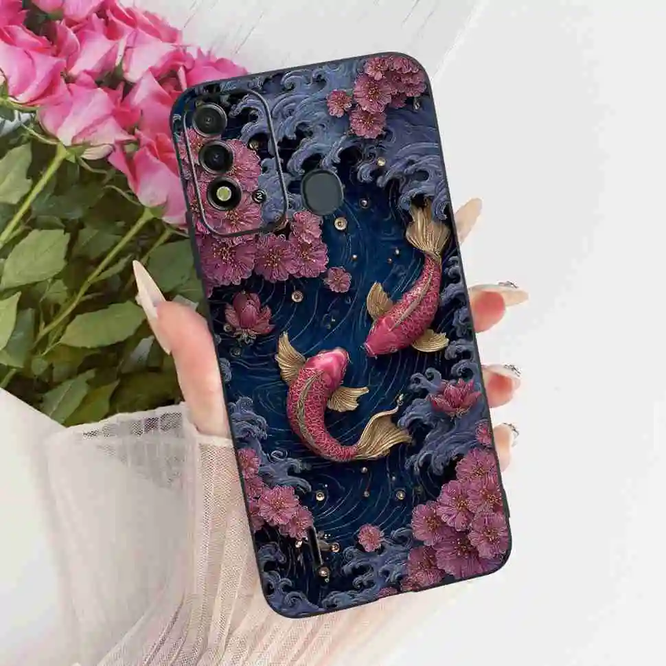 Colorful Cartoon Design Soft TPU Shockproof Black Phone Case Bumper Cover