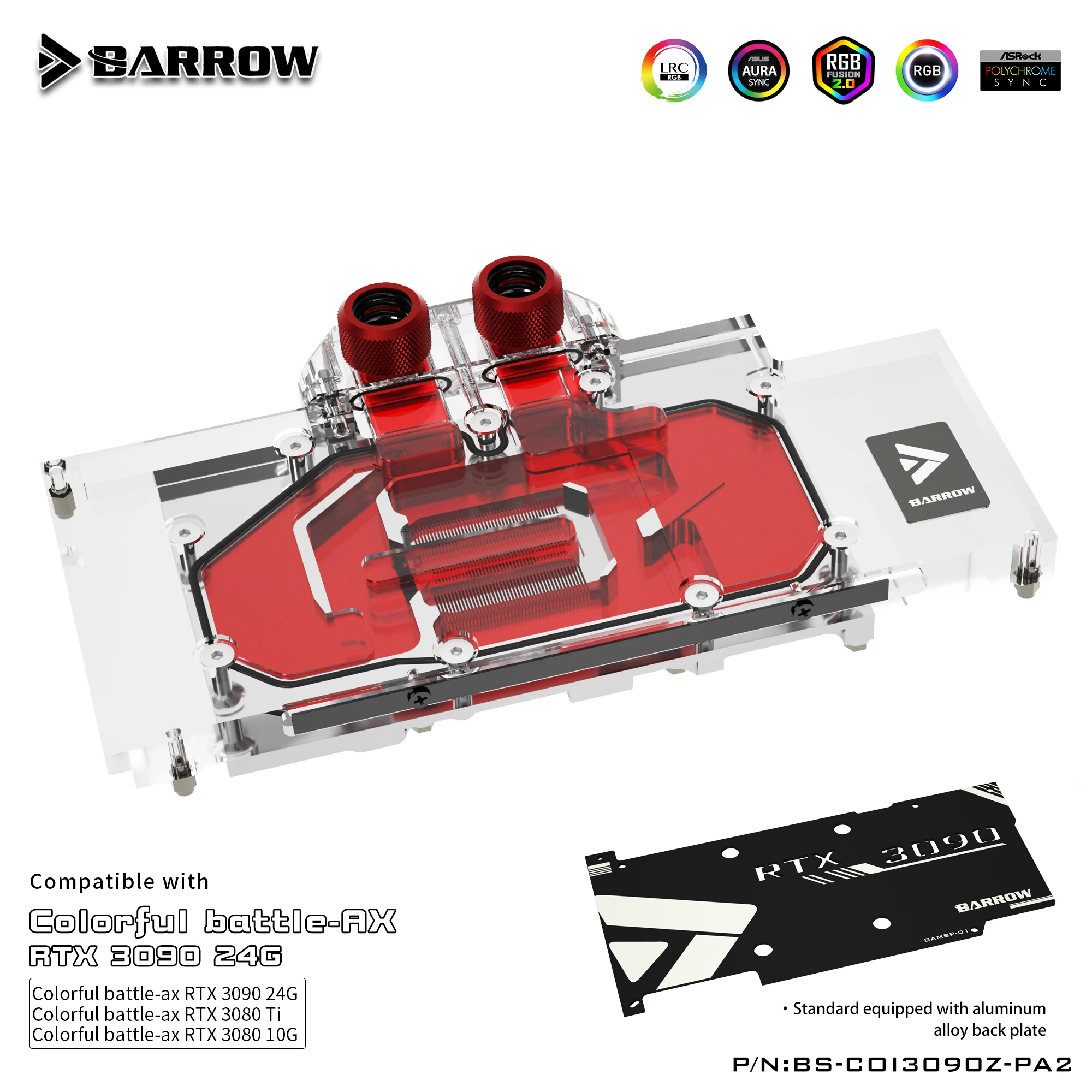 

Barrow 3090 3080 GPU Water Cooling Block for Colorful BATTLEAX 3090/3080,Full Cover 5V ARGB GPU Cooler,BS-COI3090Z-PA2