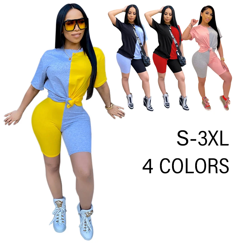 New Summer Women Fashion Color-matching Short Sleeve Suit Sporting Casual Short Sleeve T Shirt Sexy Two Piece Set Tracksuit