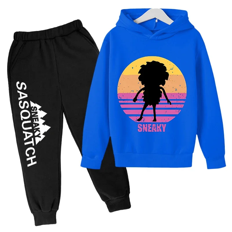 thumbnail image 1 of Conjunto de sudadera con capucha y pantalones de polar para niños, conjunto de 2 piezas, chándal, estampado de cabeza grande de Sasquatch furtivo, 1 of 5