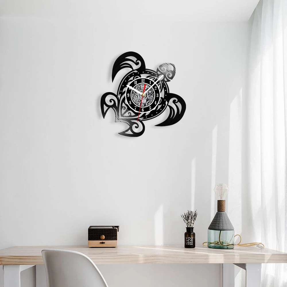 Sea Turtle Vinyl Record Wall Clock For Bedroom Sea Animal Coastal Home Decor Watch Beach Theme Handicraft Music Album Art Clock 4