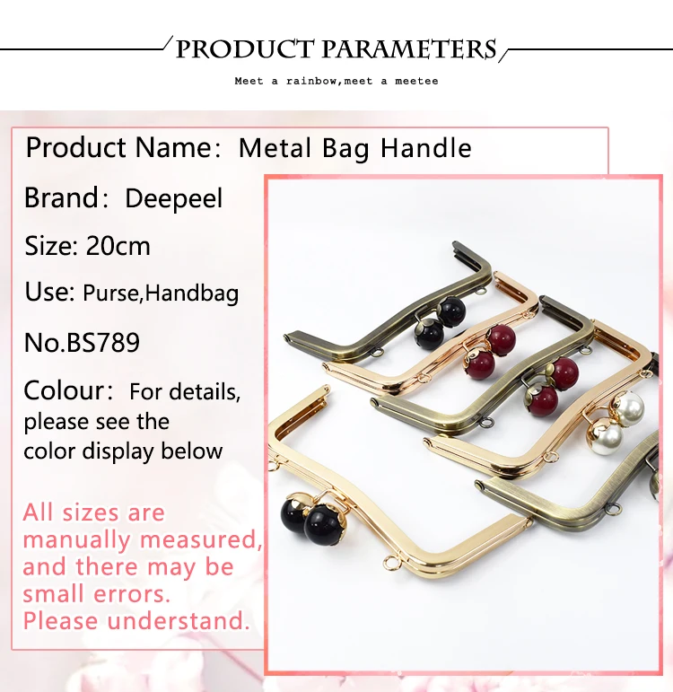 1/2Pcs Deepeel 20cm Metal Handle for Bags Pearl Head Kiss Lock Clasp Purse Brackets HandBags Handles Replacement Accessories