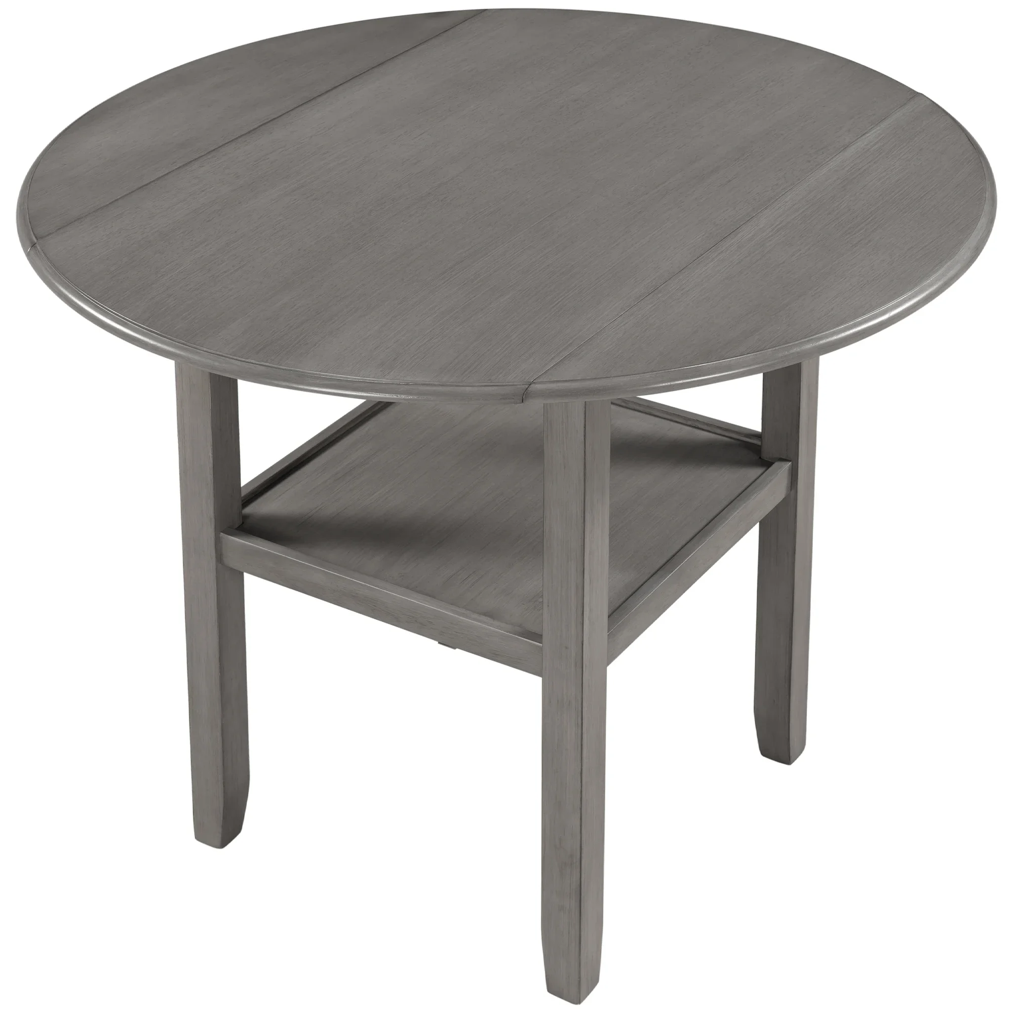 

Farmhouse Round Counter Height Kitchen Dining Table with Drop Leaf and One Shelf for Small Places, Gray