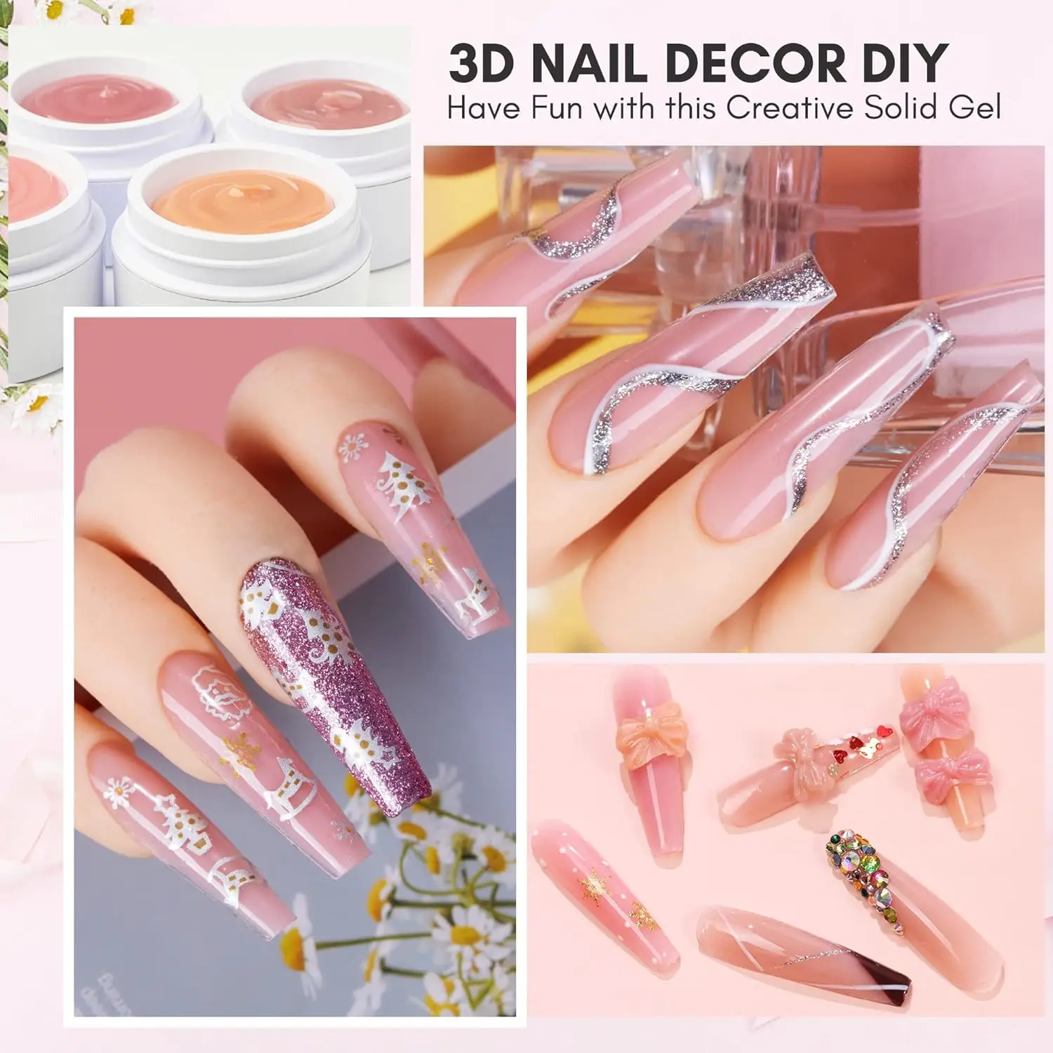 Makartt Solid Builder Nail Gel,15ML 4 in 1 Nail Extension Gel UV Glue for Acrylic Nails 3D Soft Gel Nails Rhinestones Gel 6