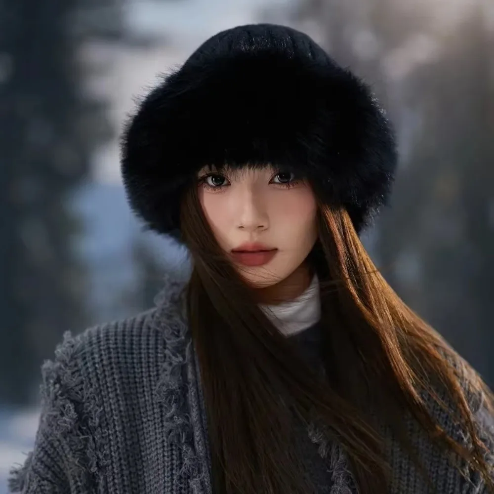 Thickening Winter Women's Warm Fur Hat Without Brim Cold-proof Warm Baseball Cap Warming Tools Ear Protection Fisherman Caps