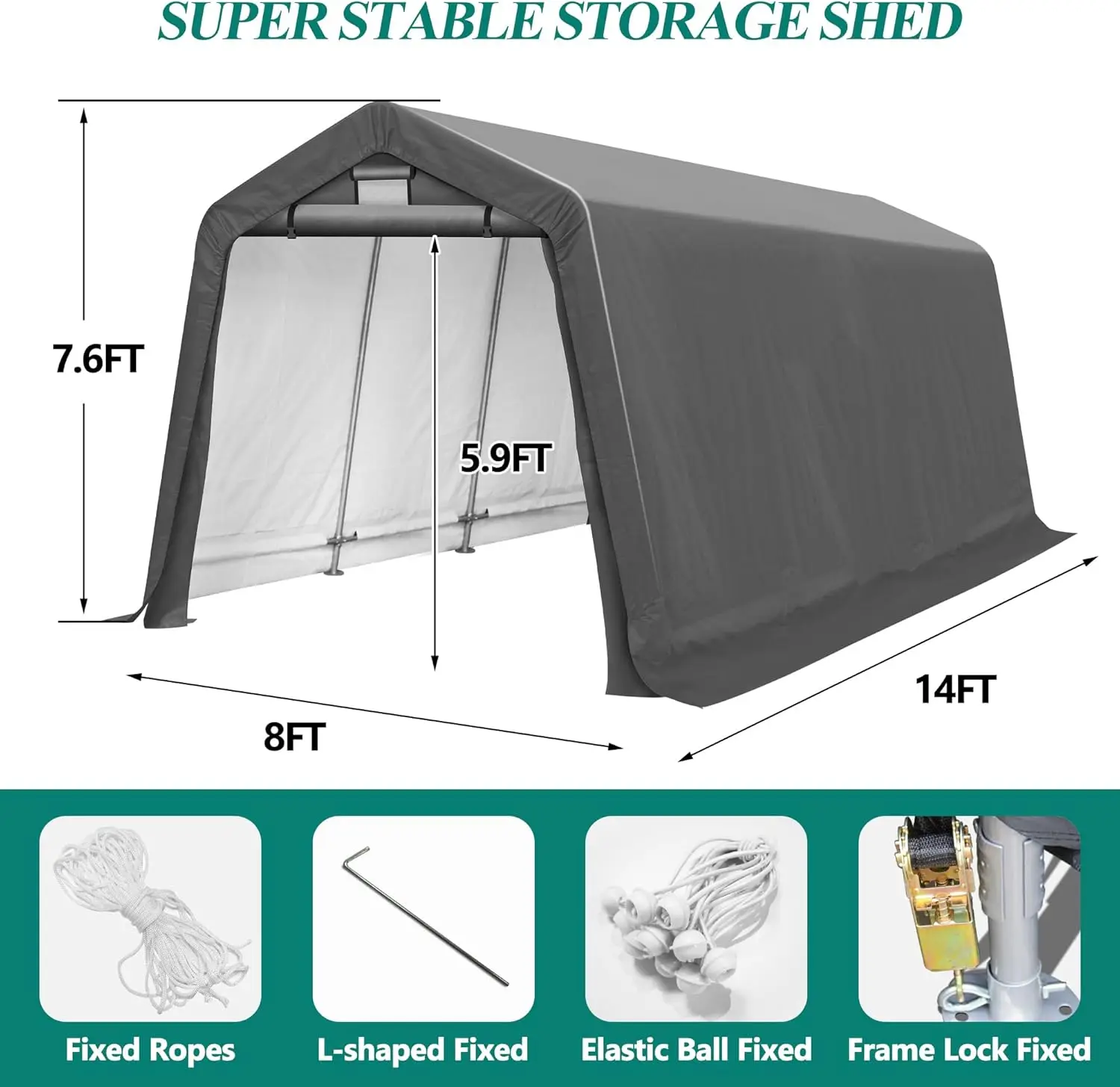 8' x 14' Outdoor Storage Shelter Shed- Heavy Duty Storage Tent with Roll-up Ventilated Windows, Portable Garage Zipper