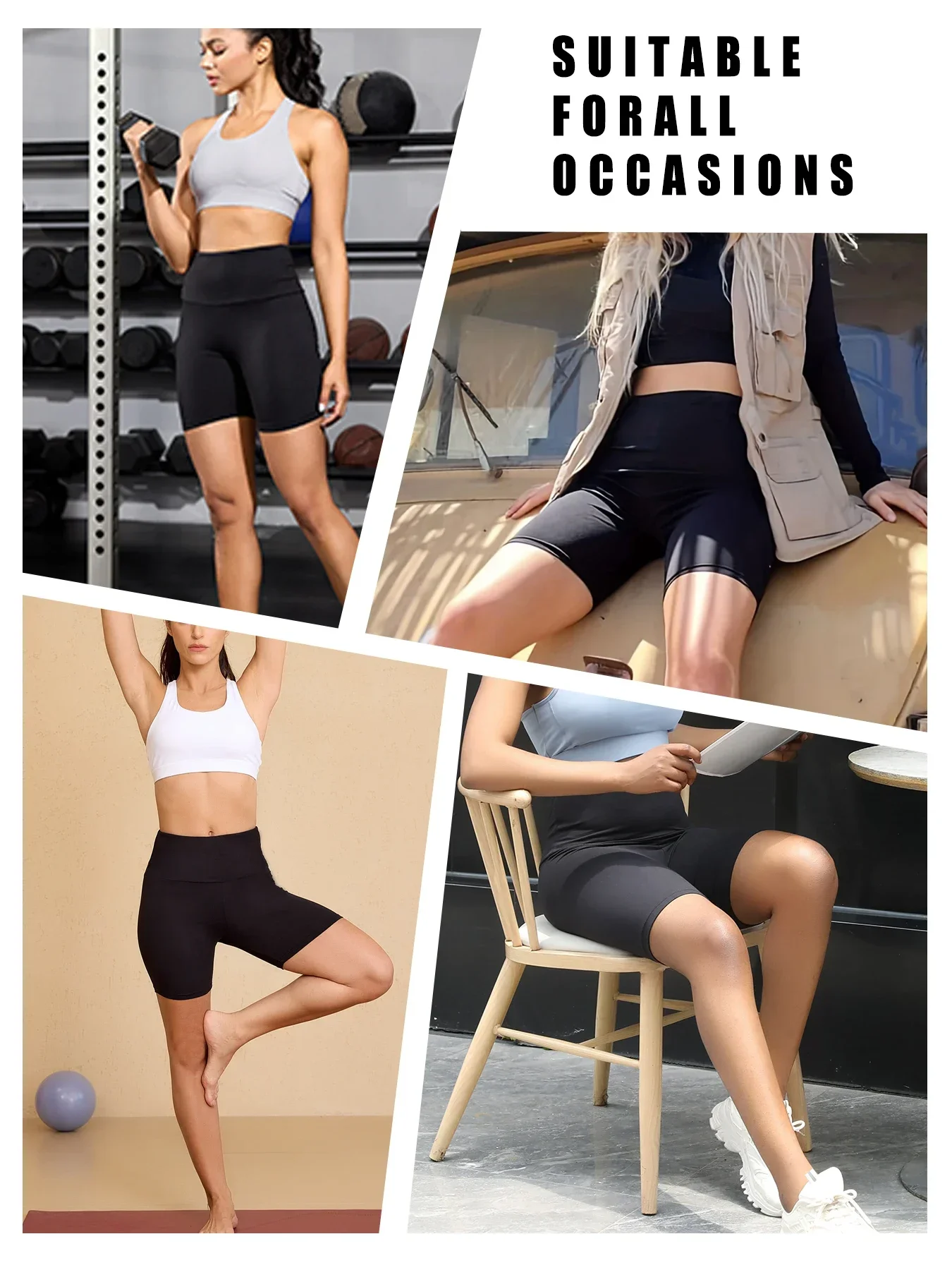 High Waisted Biker Shorts - Soft Tummy Control Workout Yoga Fitness
