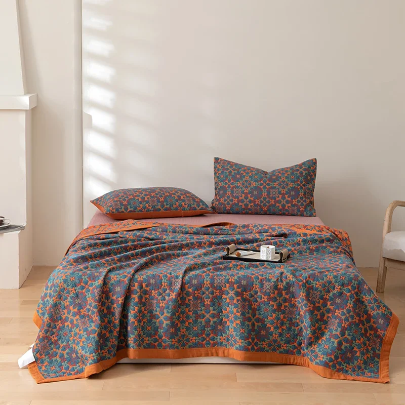 Fleece Throw Blanket 100% Cotton gauze blanket yarn dyed bed linen Jacquard bed plaid stitch Coverlet home Blankets cover Bedspread