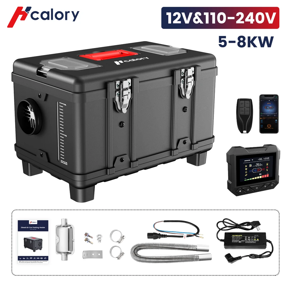 HCALORY 8kW Diesel Auxiliary Heater, 110-220V AC & 12/24V DC, Support with Height  Mode, 0.1-0.35L/hr Portable Diesel Air Heater