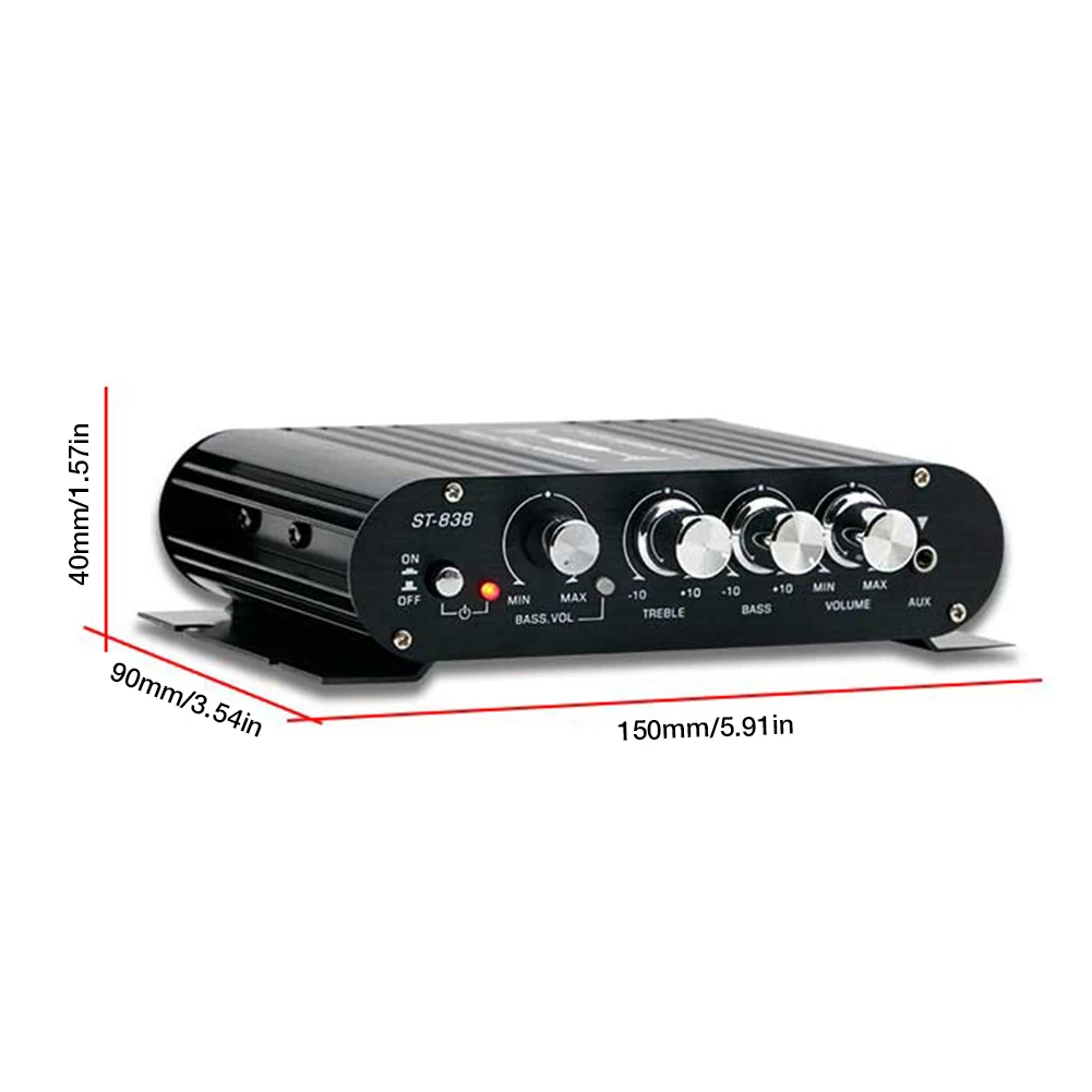 ST-838 HiFi 2.1 Channel Audio Amplifier Bluetooth5.0 80W*2 Stereo Bass and Treble Sound Amplifier Mini Media Player Car Home Amp