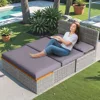 Patio Day Bed with 2 Side Tables Outdoor Daybed Set MultifunctionalRattan Lounge Bed for Backyard Porch Poolside Lawn Bea 3
