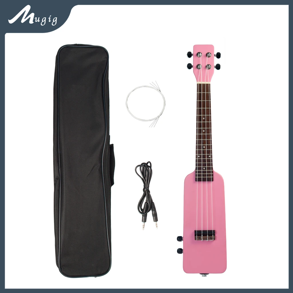 

23" Okoume Electric Ukulele Ukelele Uke Kit W/Gig Bag 3.5mm Audio Cable Silent Electric Ukulele Concert Uke SET Pink Ukulele