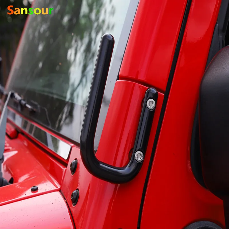 

Sansour Aluminium Alloy Car Interior Armrest 2/4 Doors Front & Rear Grab Handle A pillar For Jeep Wrangler 2007 Up Car Styling