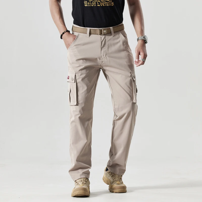 Spring Autumn High Waisted Pockets Button Zipper Solid Cargo Casual Sweatpants Trousers Men's Clothing Preppy Style Pants