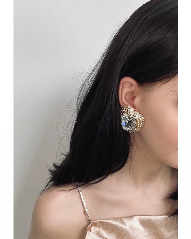 

Ins Style Romantic Heart Shapes Jewelry Sets Crystal Inlayed Fashion Jewelry Outstanding Clip Earrings Necklaces For Women