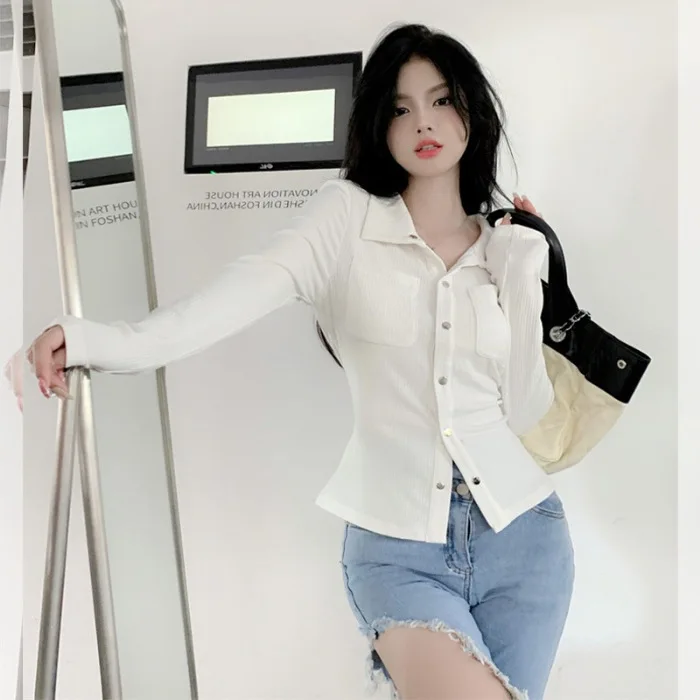 Women Long Sleeve Knitted Slim Fit Casual T Shirt