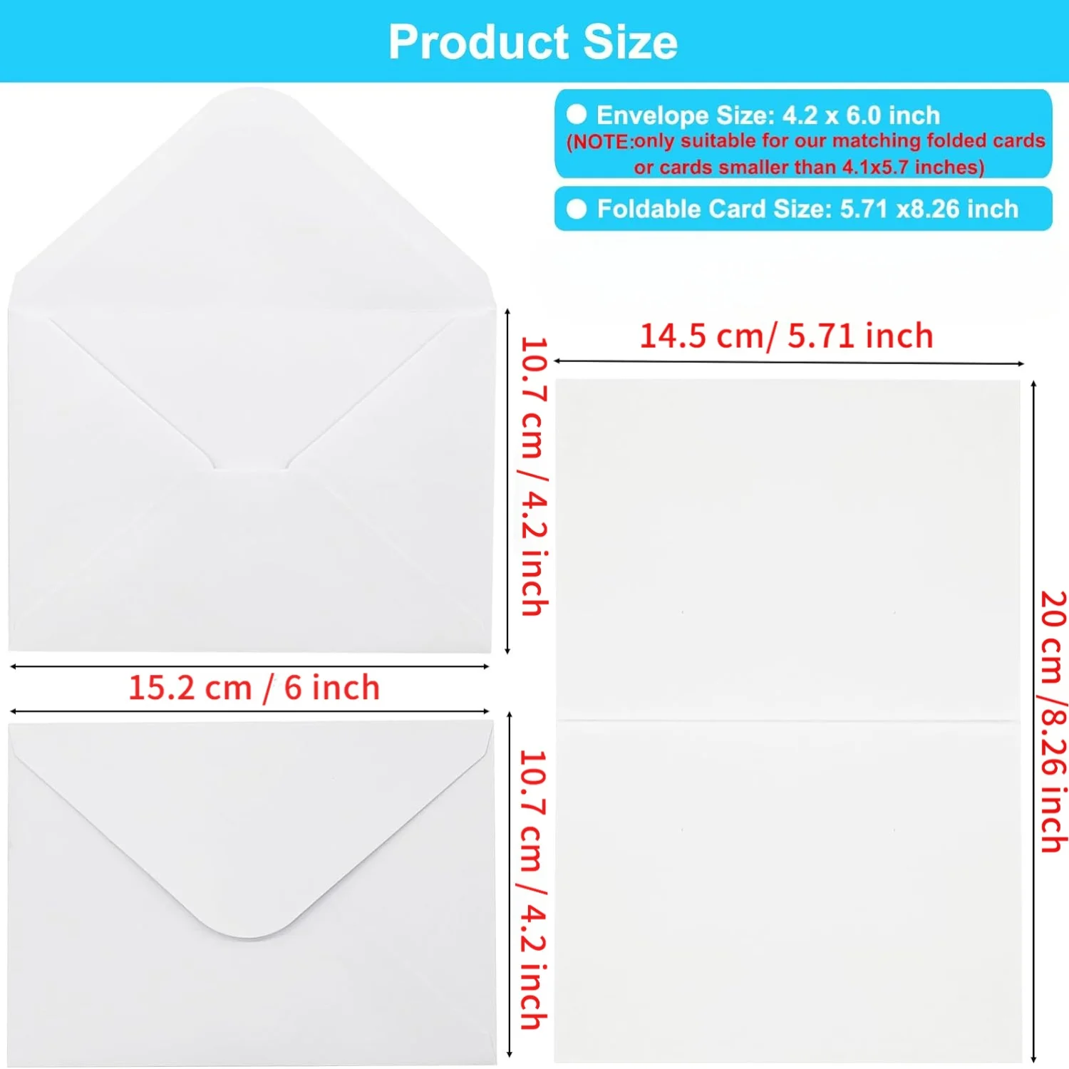 White Blank Foldable Greeting Cards and Envelopes - 25/50 Set for Invitations, Thank You Notes, and Custom Messages