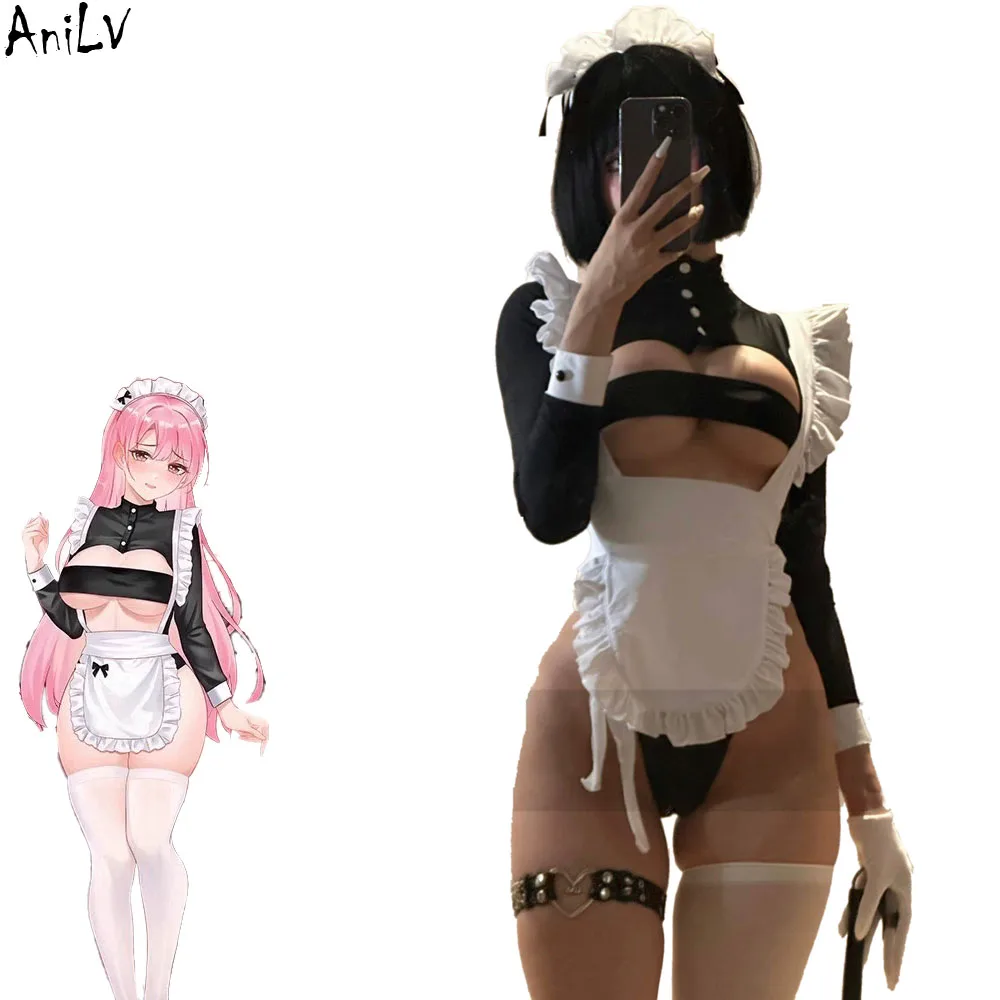 AniLV Anime Girl Coffee Maid House Uniform Clothes Cosplay Women Waiter Bodysuit Apron Outfits Costumes women cosplay costume