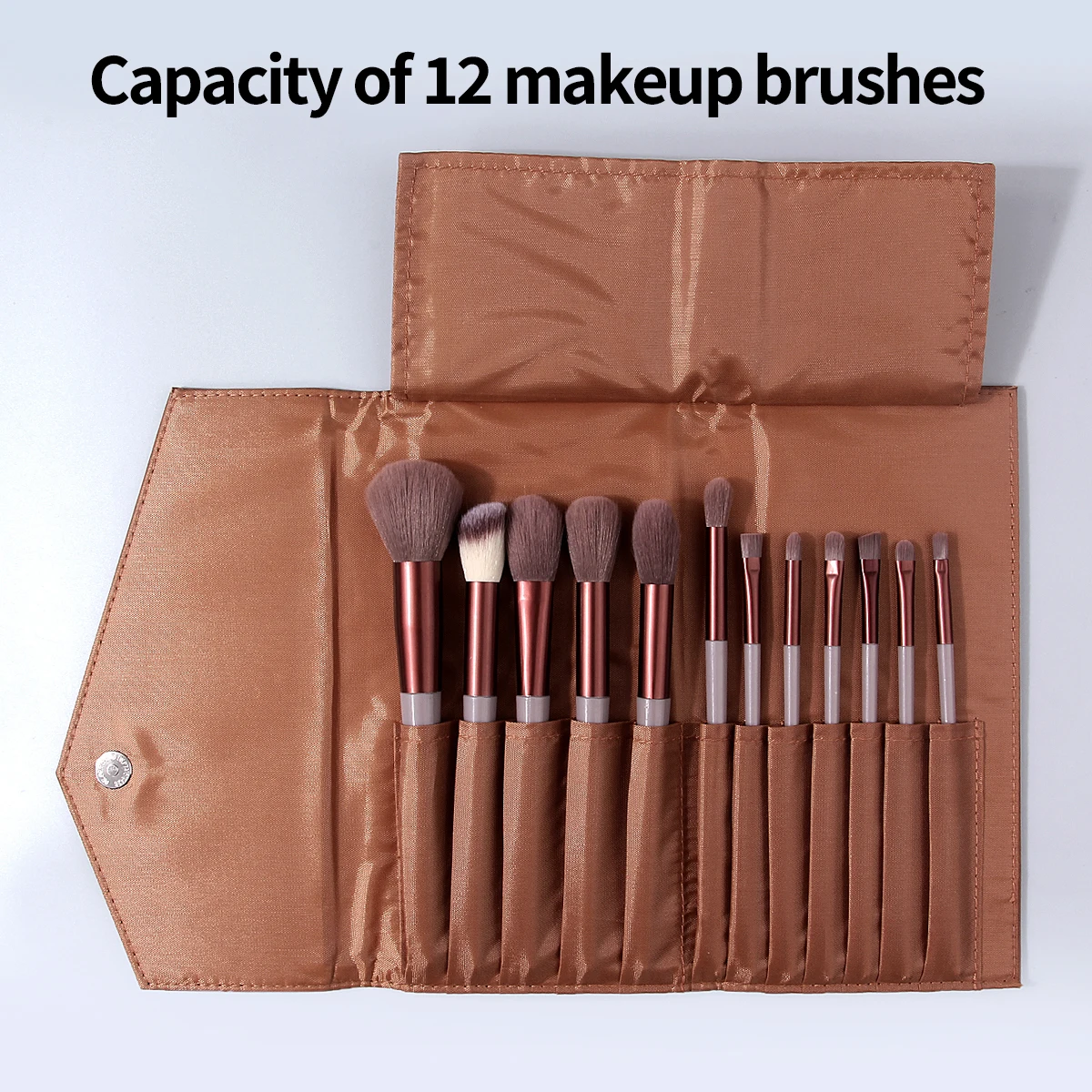 Elegant Brown PU Makeup Brush Bag with Magnetic Closure - Dustproof, Foldable Travel Organizer