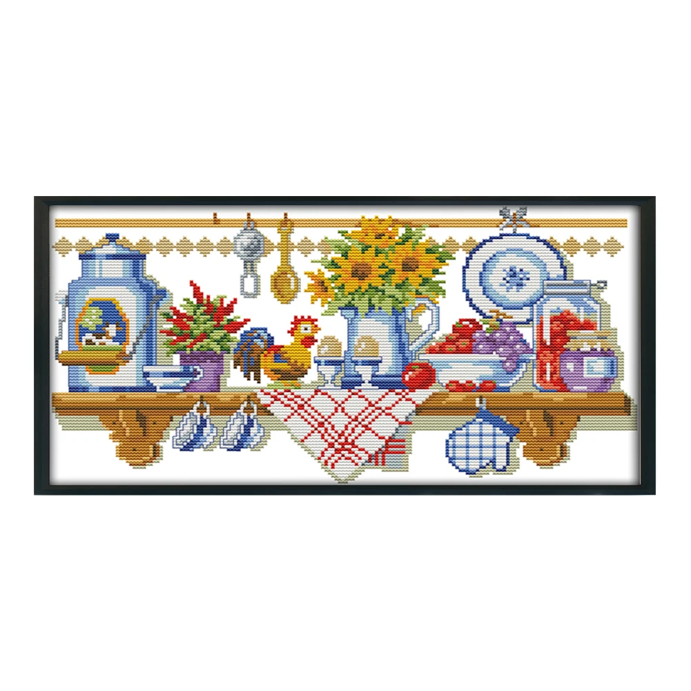 Home Hand-stitched 14CT Stamped Canvas Embroidery DIY Cross-stitch Crafts Gifts Handmade Materials Wrapped in Cotton Thread