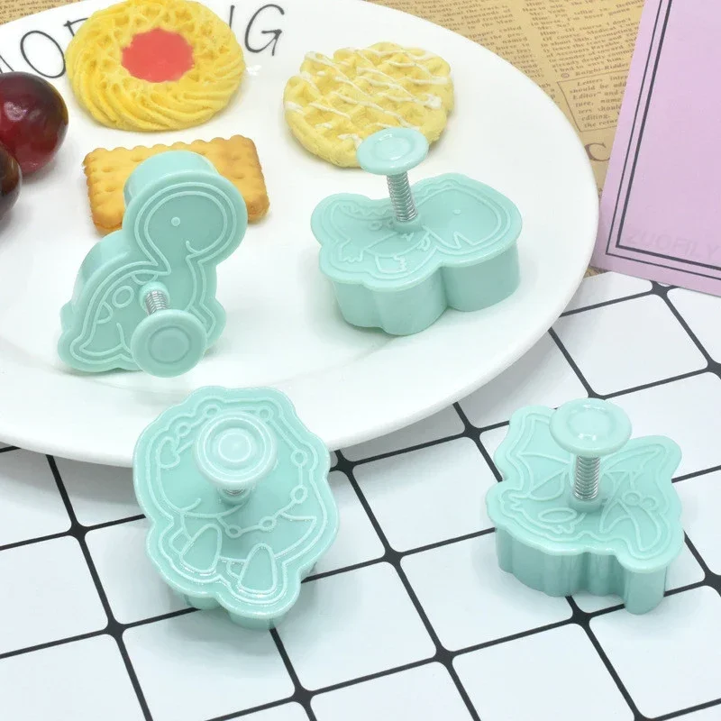 4Pcs Dinosaur Biscuit Embosser Stamp Mold Cartoon Animal Pattern Cookie Cutter Dessert Baking Mold Fondant Cake Decorating Tools cookie cutter baking mold cookie mould cookie printing mold baking decorating tools