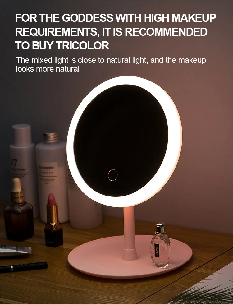 Miroir de maquillage rotatif à LED avec lampe de rangement, avec variateur réglable, USB