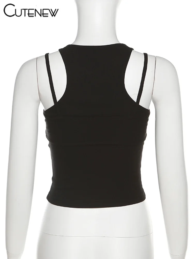 Y2K Suspender Sexy Patchwork Tank Top Women Summer Camisole Sleeveless Slim Vest Casual Solid Lady Streetwear New