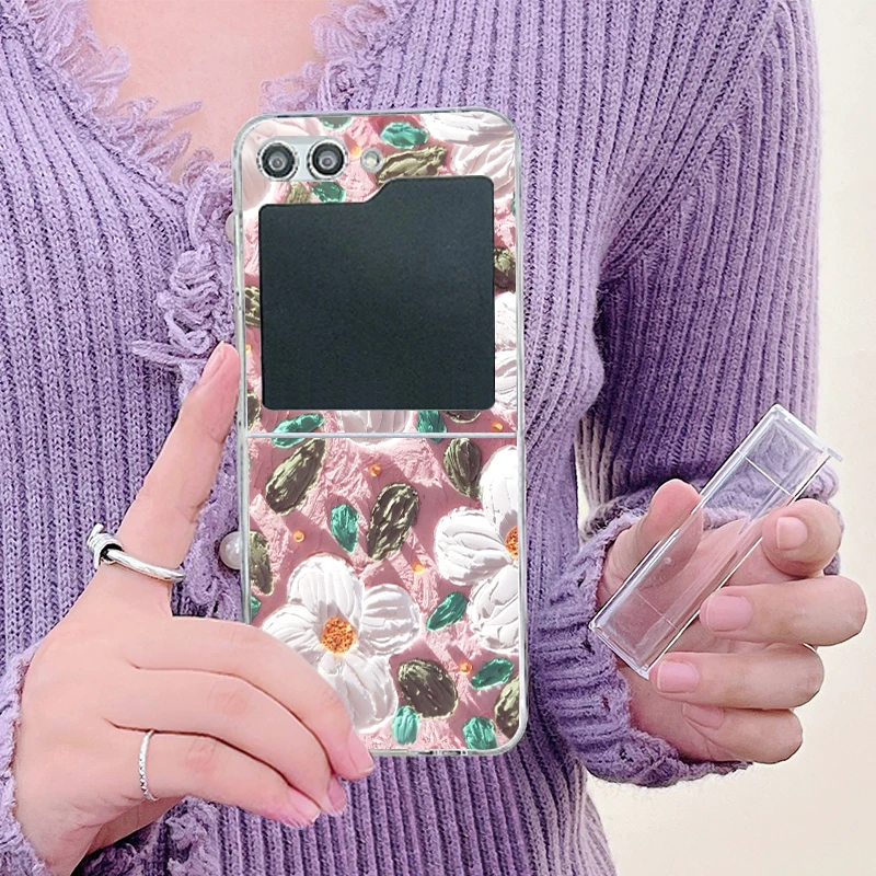Oil Painting Flower Clear Case - Elegant Folding Hard Phone Cover