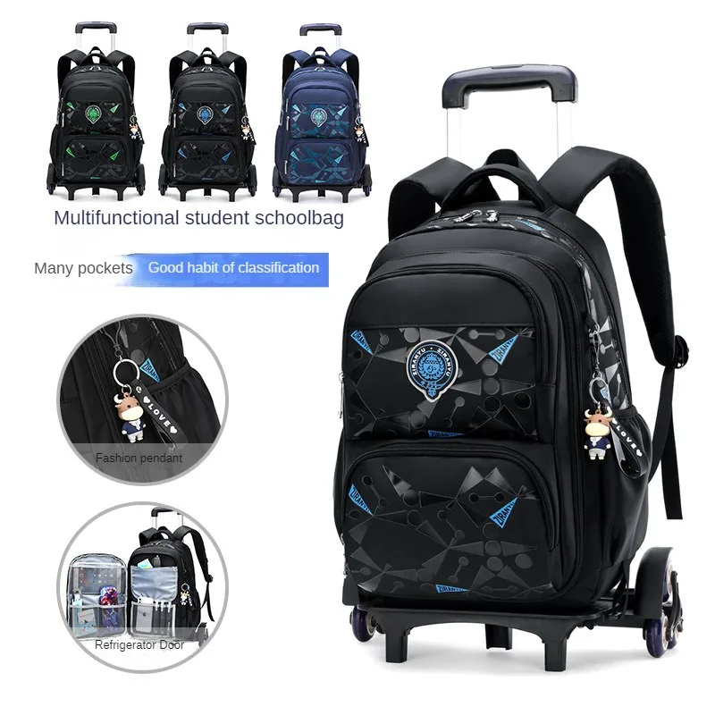 backpack men Pull rod schoolbag large capacity boy junior high school student fashion backpack