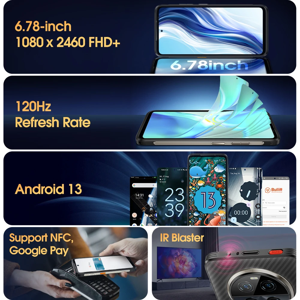 Ulefone Armor 23 Ultra 5G Rugged Phone Satellite Message 120W Smartphone 64MP Night Camera 24GB+512GB NFC Android 13Mobile Phone 6
