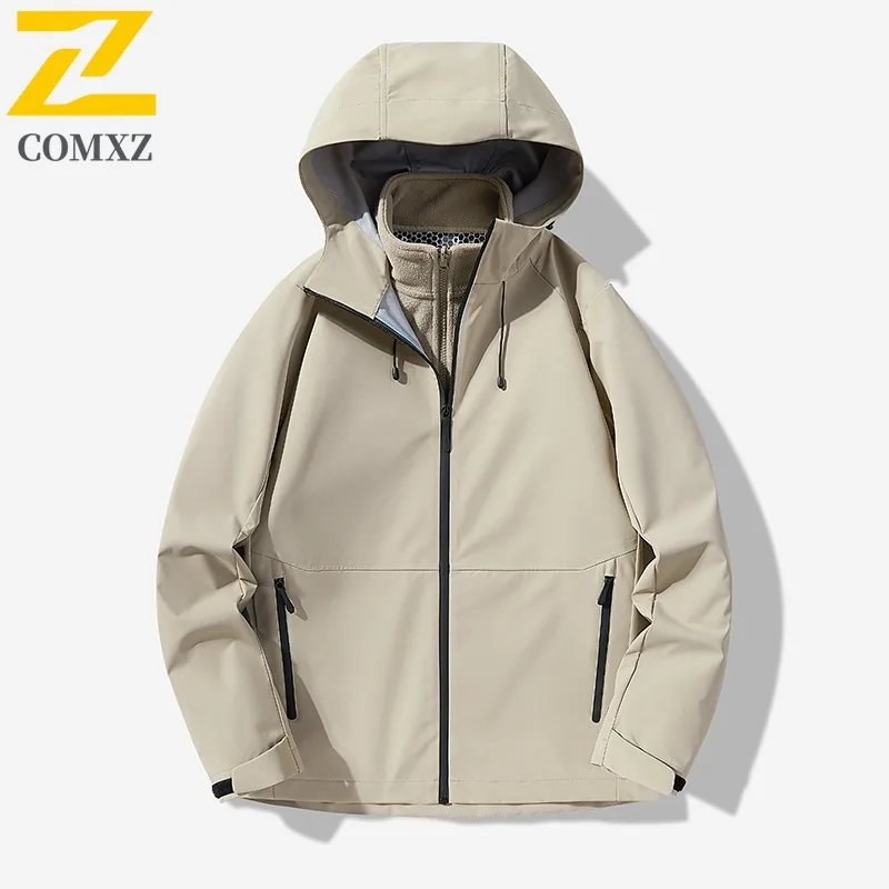 COMXZ Men's Trench Coat High Quality Warm Windproof Outdoor Gym Running Chaqueta Travel Removable Hood Comfortable Outerwear