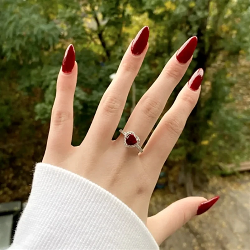 Wedding Rings For Women Silver Color Red Heart Cubic Zirconia
