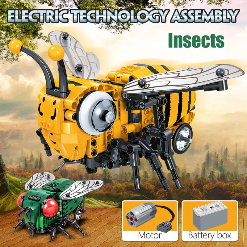 

285PCS City Technical Simulated Insect Electric Little Bee Fly Building Blocks DIY Model Bricks Toys for Children Gifts